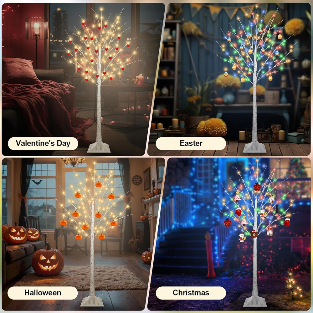 5FT Lighted Birch Tree, Birch Tree with 90 LED Lights, 8 Flash Modes and Timer,