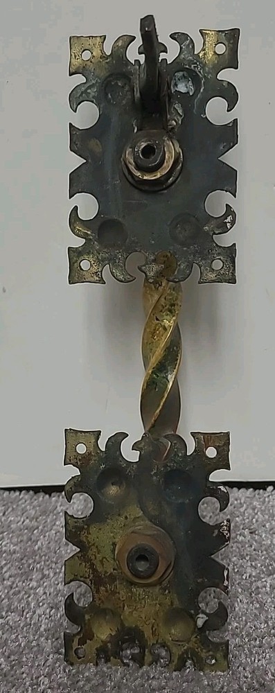 Antique Victorian 10" Brass Twisted Bar Door Pull Handle Set with Backplates