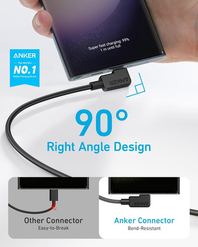 Anker Cable [2 Pack 6FT], Right Angle USB A to C Braided Cable, Durable...
