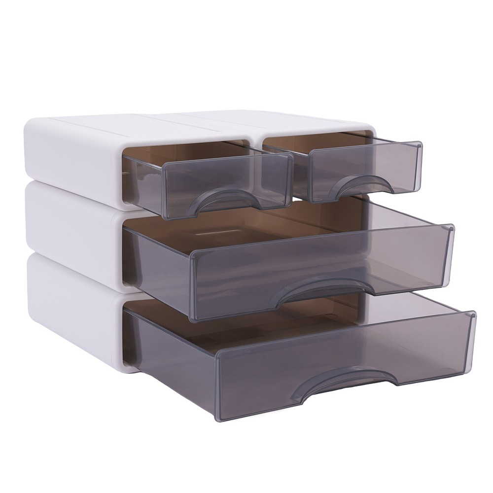 Office Storage Box with 4 Drawers Plastic Stackable Storage Drawers Organizer