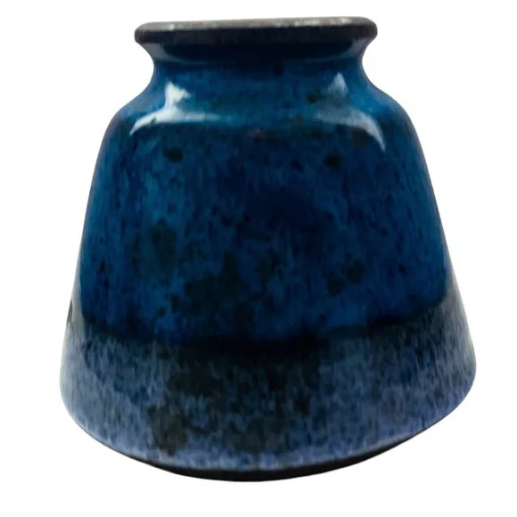 Distressed Terra-cotta Blue Finish Signed JOY Vase