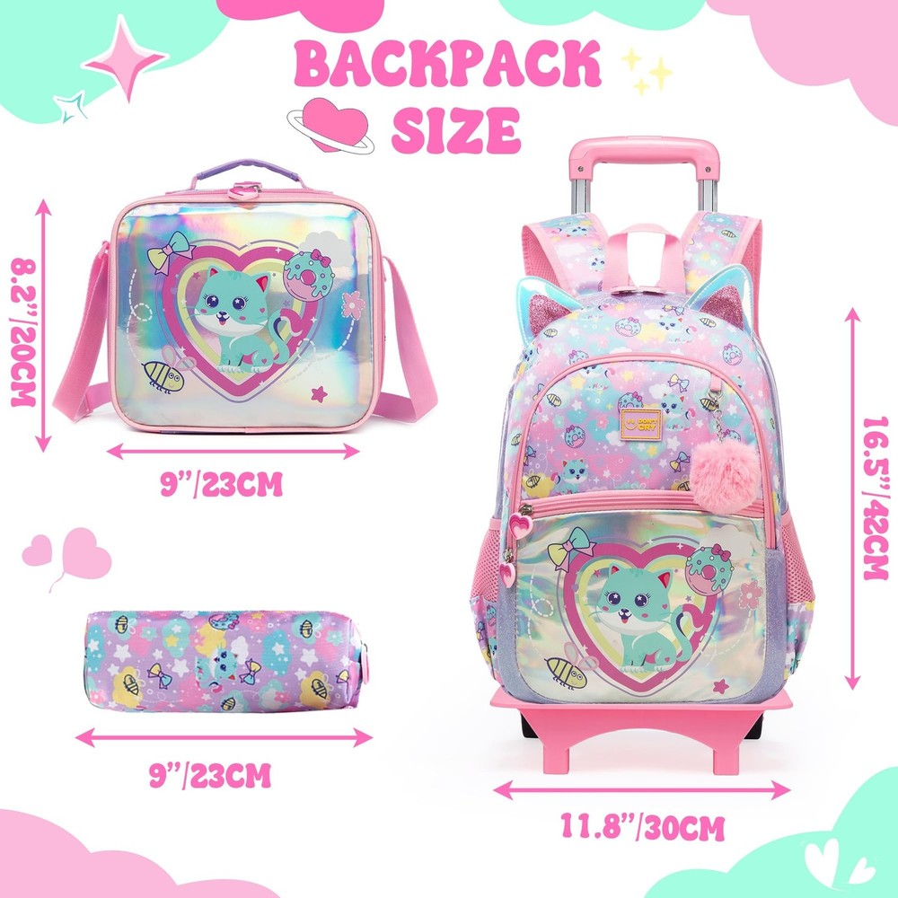 Rolling Backpack for Kids Girls Rolling Backpack for School Roller Backpacks ...