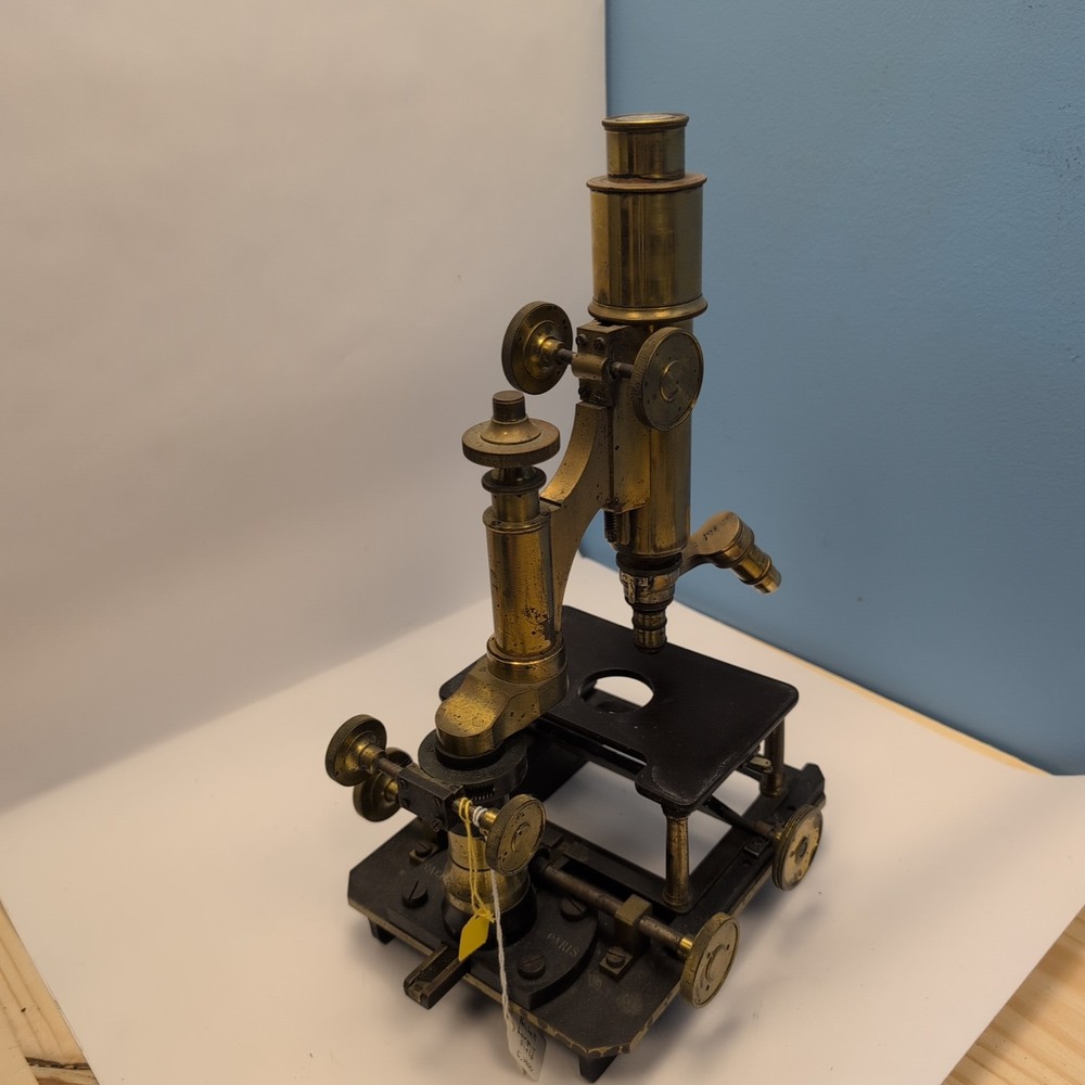 Antique Nachet Paris Large-Field Compound Microscope c1900 Mechanical Brass