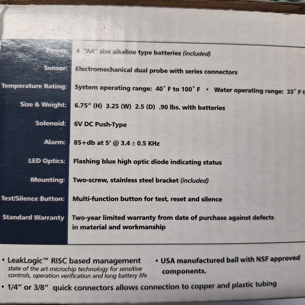 LCS-38 Leak Controller 3/8" Water Shut-Off System w/ Sensor – New in Box
