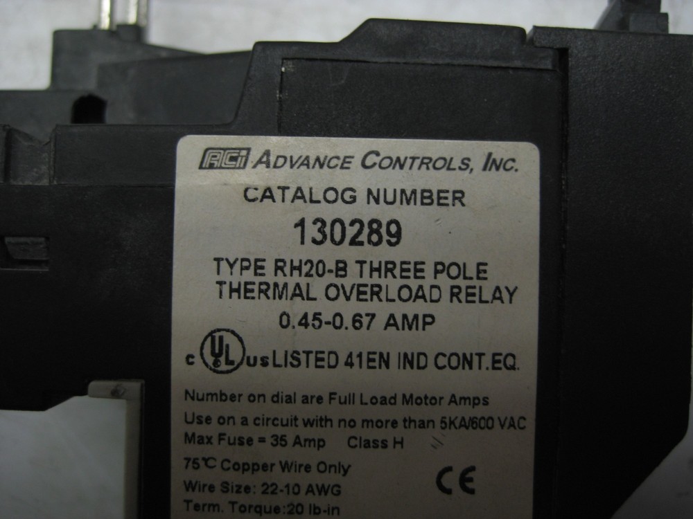 ADVANCE 130289 OVERLOAD RELAY UNMP