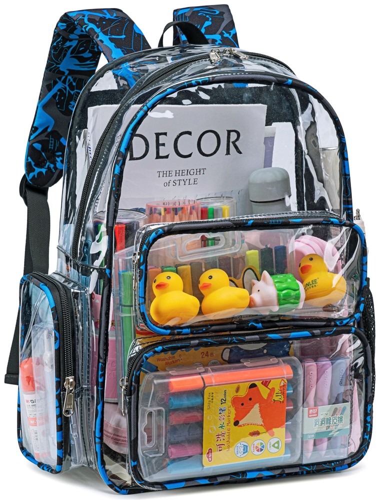 Clear Backpack Heavy Duty Transparent Bag See Through BookBag for Student Sch...
