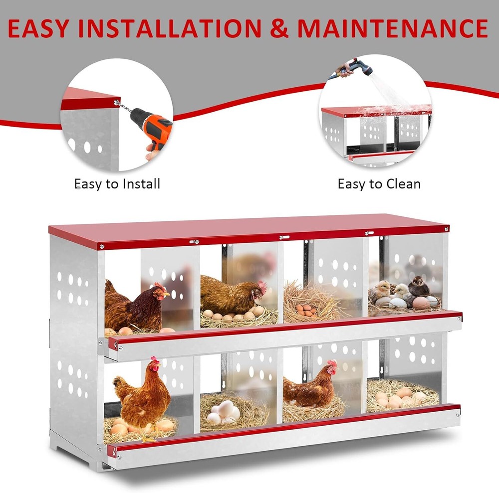 8 Compartment Chicken Metal Nesting Box, 8 Room Wall Mountable Nesting Boxes Hen