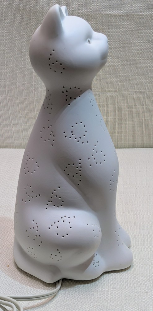 White 12" Ceramic Cat Night Light Lamp