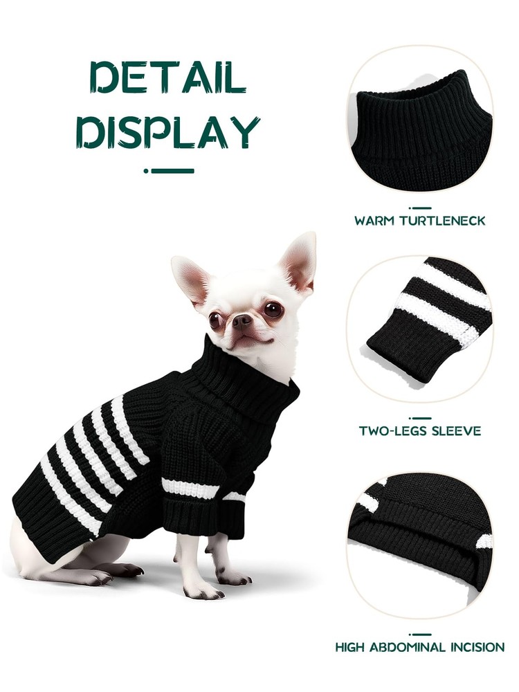 Haloumoning Small Dog Pullover Sweater, Striped Knitted Pet Medium, Black