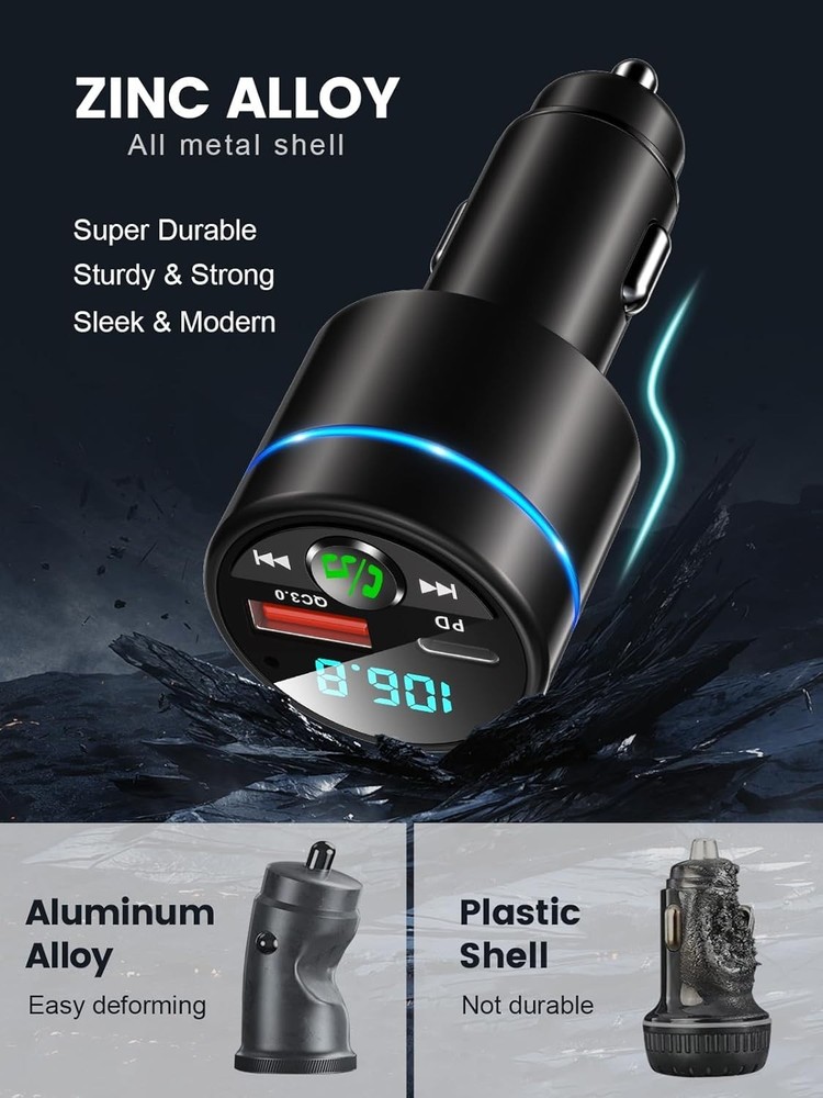 Compact Bluetooth Car Adapter with Noise Cancelling Hands-Free Call Feature