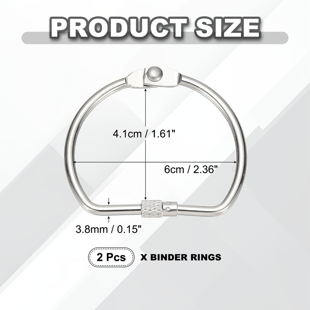 Loose Leaf Binder Rings 2.4 Inch, 2 Pcs Binder Rings D Shape, Silver
