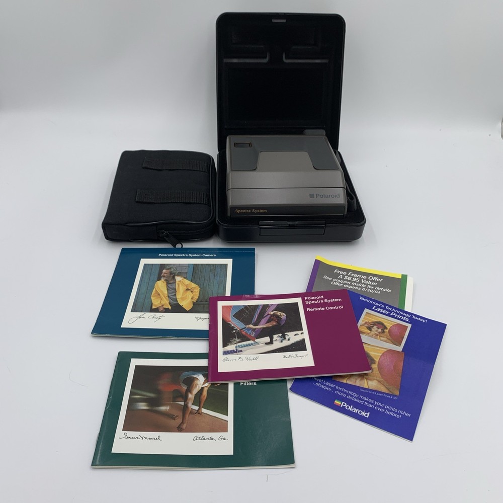 Vintage Polaroid Spectra System Instant Camera Remote & Hard Shell Case Untested