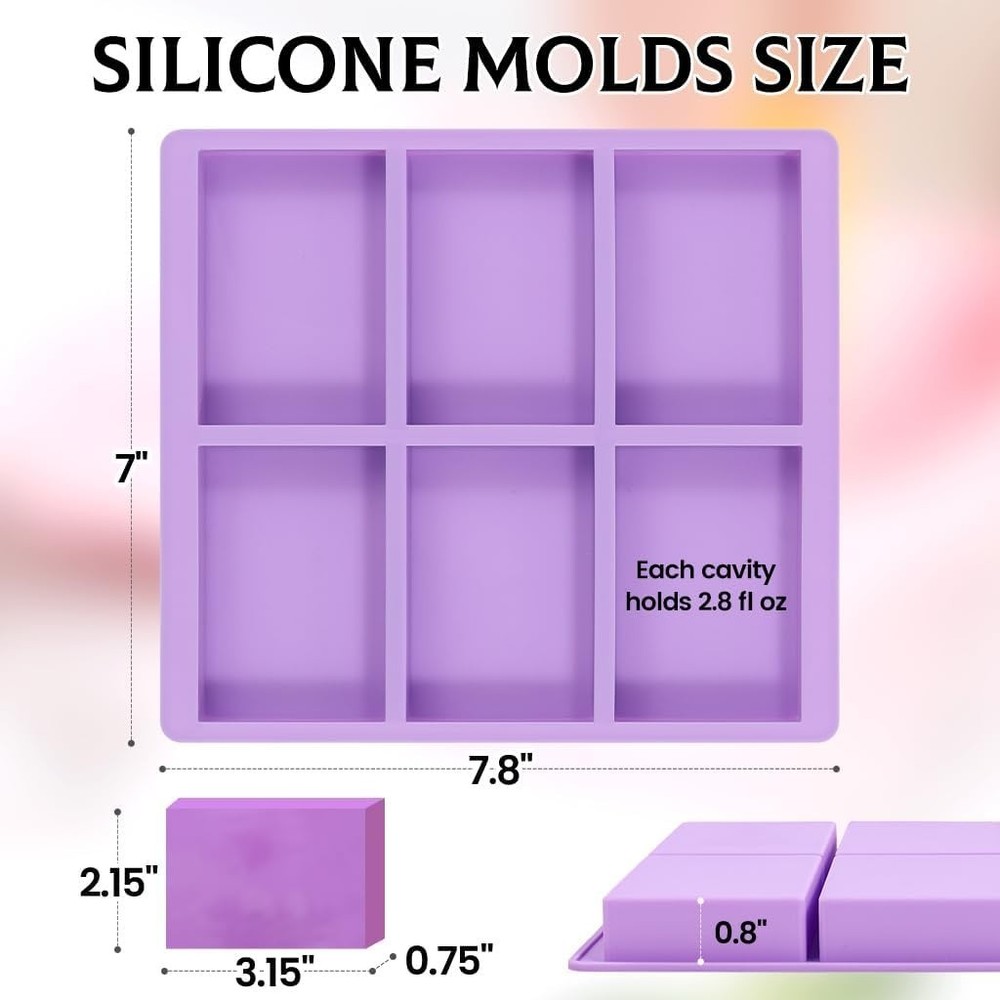 3-Pack Silicone Soap Molds - Rectangle 6 Cavity Design for Creative Crafts