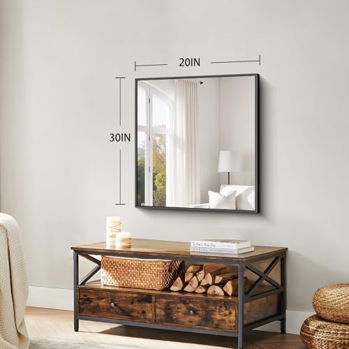 Black Framed Bathroom Mirror - Shatterproof Tempered 30"x20" Square-edged