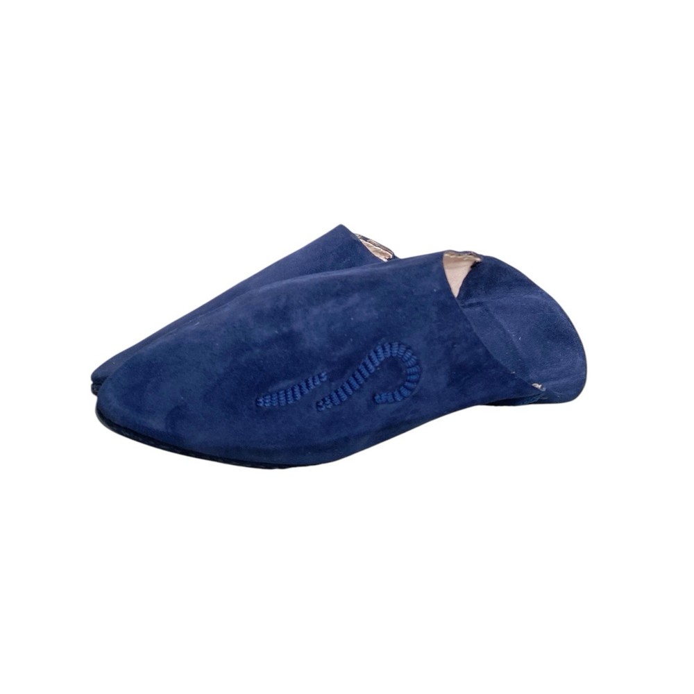Blue Suede Moroccan Babouches Pointed Toe Hand Embossed Handmade