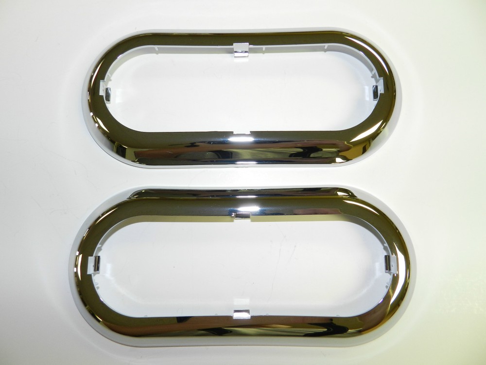 (2) 6" CHROME Rings for Trailer Truck LED Surface Mount Oval Tail Light bezels