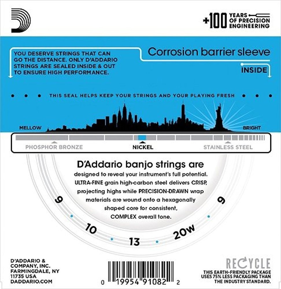 D'Addario EJ60 5-String Banjo Strings, Nickel, Light, 9-20