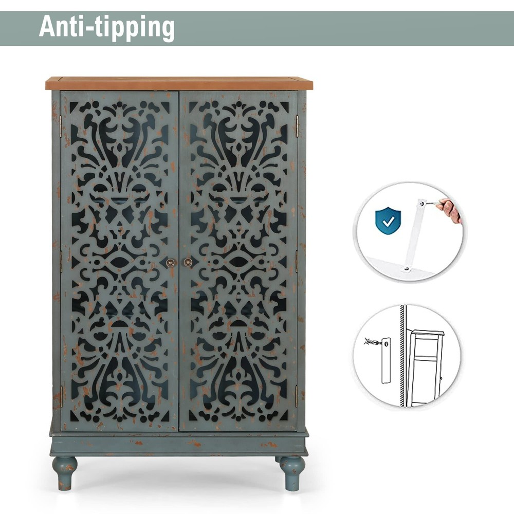 PHI VILLA 47.4" Tall Accent Distressed Cabinet Storage 2 Doors Handmade Rustic