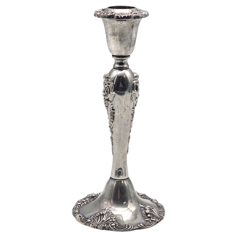 Vintage Godinger Silverplate Candlesticks Pair Baroque Rococo Scroll 8.25"