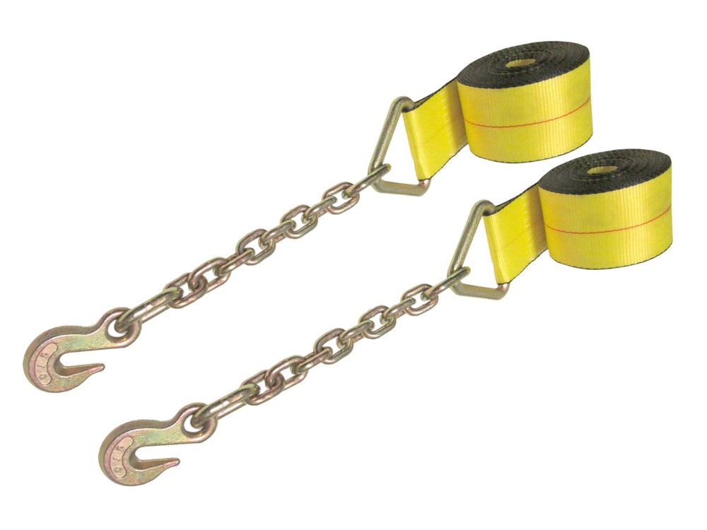 4" x 30 FT Winch Straps with Chain End Grab Hook Extension Tie Down 2 Pack