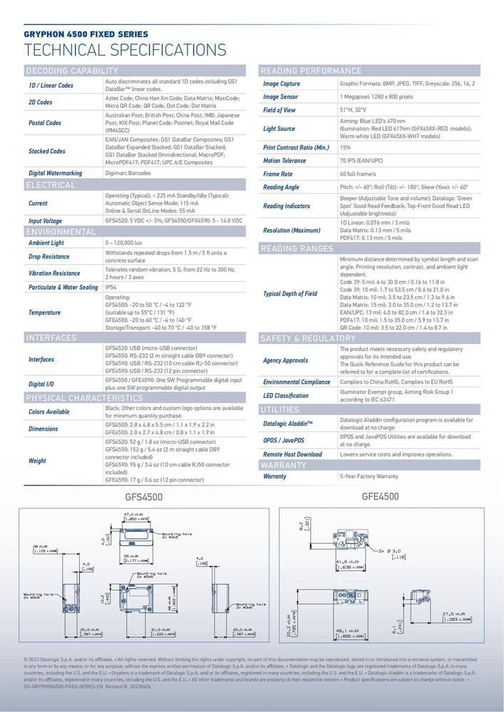 Datalogic GFS4500 Code Scanner USB 1D 2D QR Code Reader for Store Warehouse