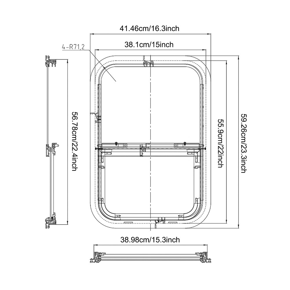 2pcs Black RV Windows Clip-on Mounting Tempered Glass RV Window Rectangular