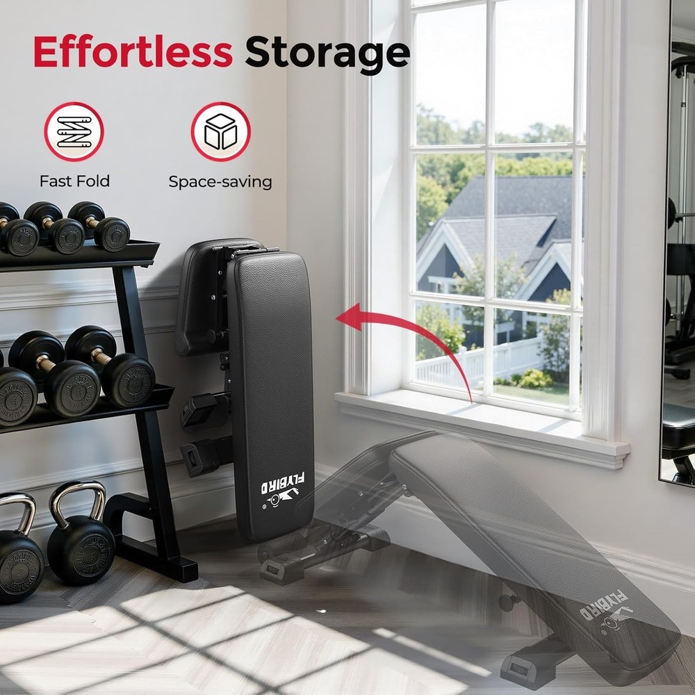 Space-Saving 800LBS Weight Bench with Extended Backrest for Ultimate Training