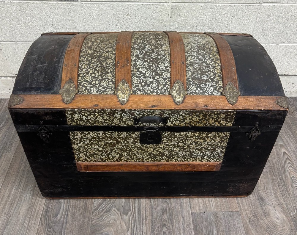 Antique Camel Back Steamer Trunk Chest