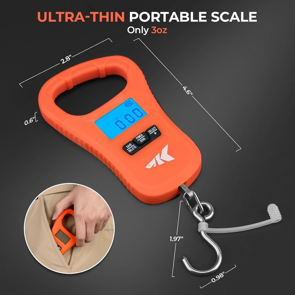 Accurate and Lightweight ToughTide Fishing Scale - Backlit LCD & Memory Function