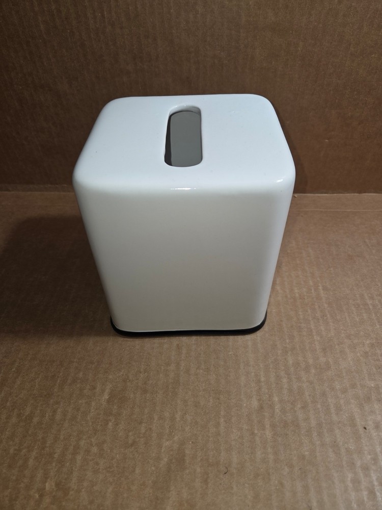 Tissue Box Cover White Square Black Bottom Trim