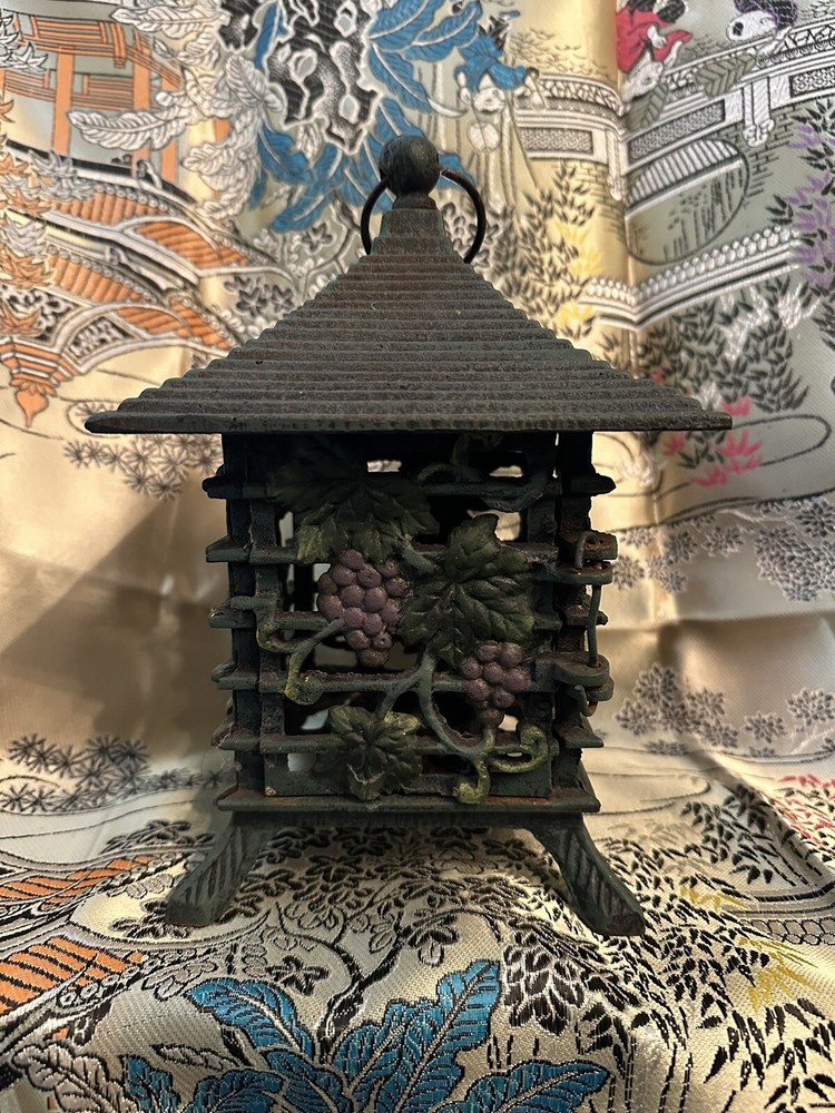 Vintage Iron Pagoda Lantern With Grape Design