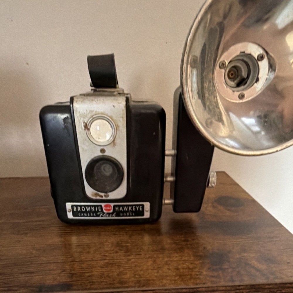 Kodak Brownie Hawkeye Black Box Camera with Flash Attachment