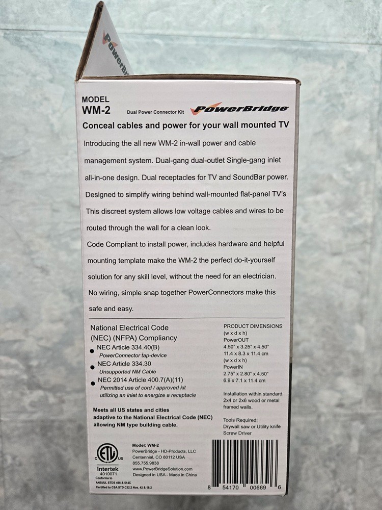 PowerBridge WM-2 In-Wall Cable Management System for Wall-Mounted TVs
