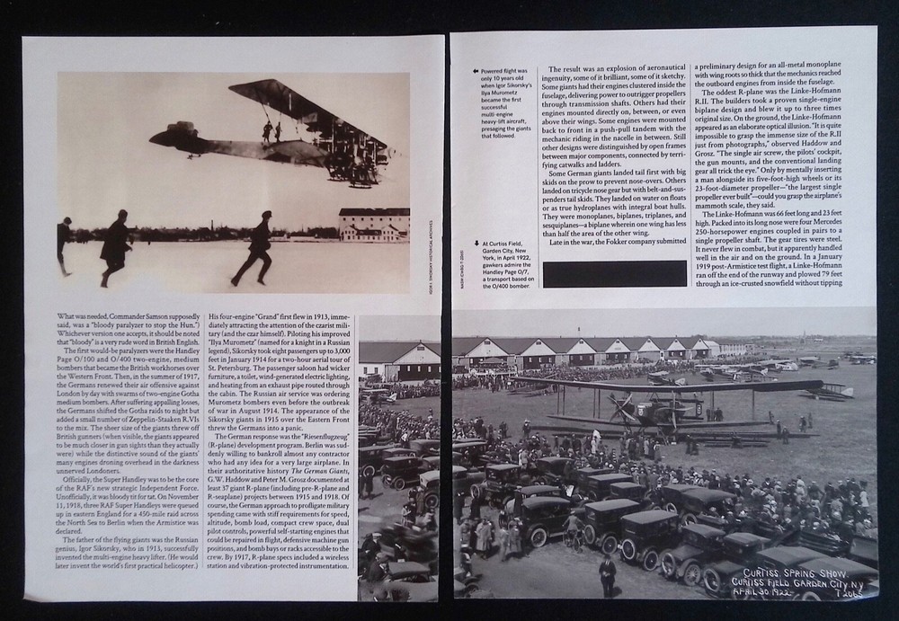 1920's '30's Super-Sized Airplane History Info Article "XXL"