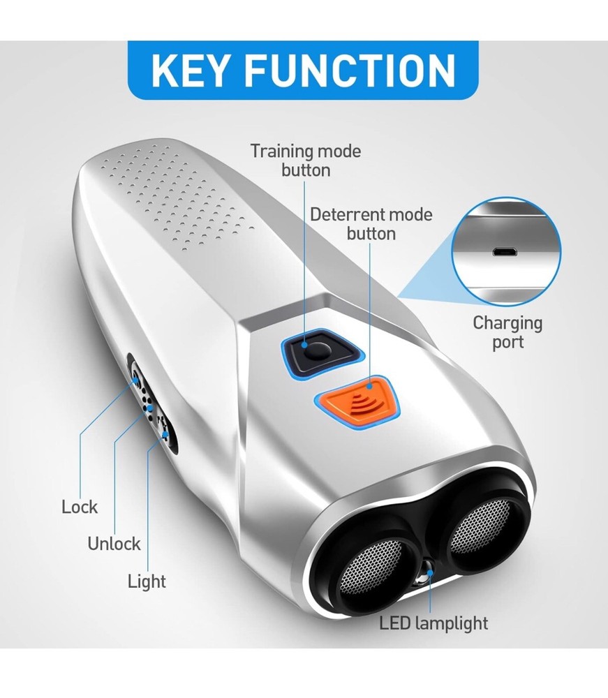 Dog Barking Control Devices Dual Sensor Anti Barking / Training Device - Silver