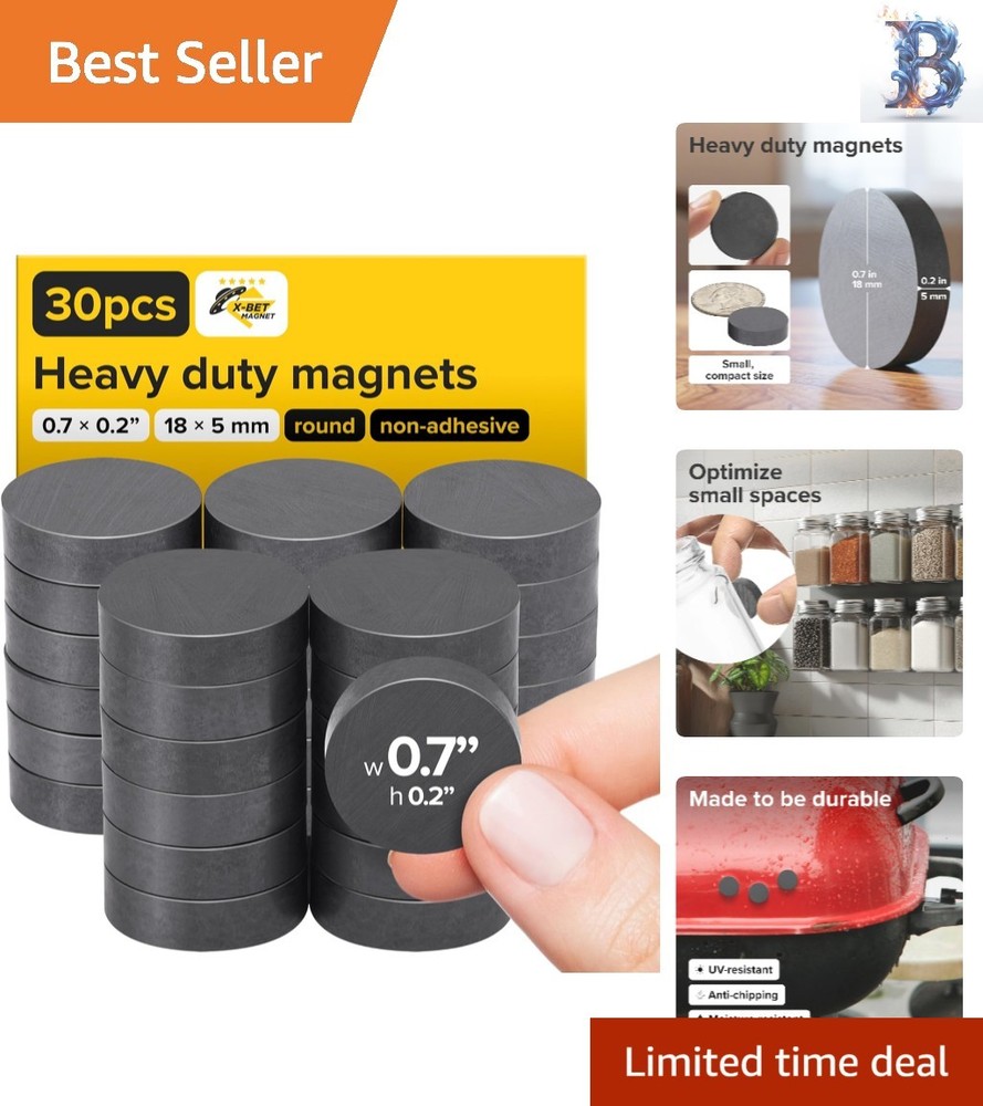 Versatile 30 Pcs Heavy Duty Ceramic Magnets 0.7x0.2" - Non-Corrosive & Durable