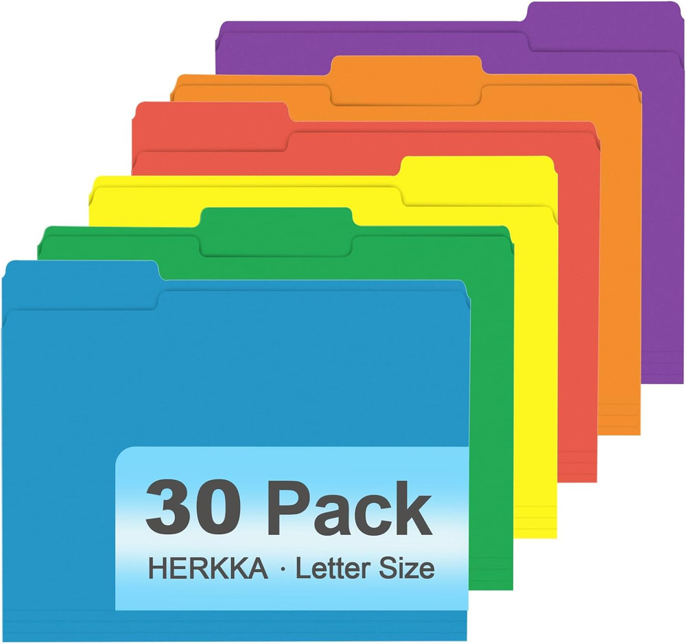 File Folder, 30 Pack 1/3 Cut Tab File Folders, Colored File Folders Designed...