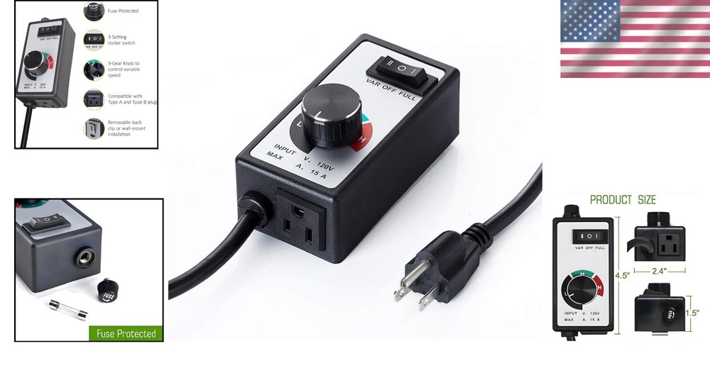 AC Motor Speed Controller 120V 15A - Variable Fan Speed Adjuster for Hydroponics