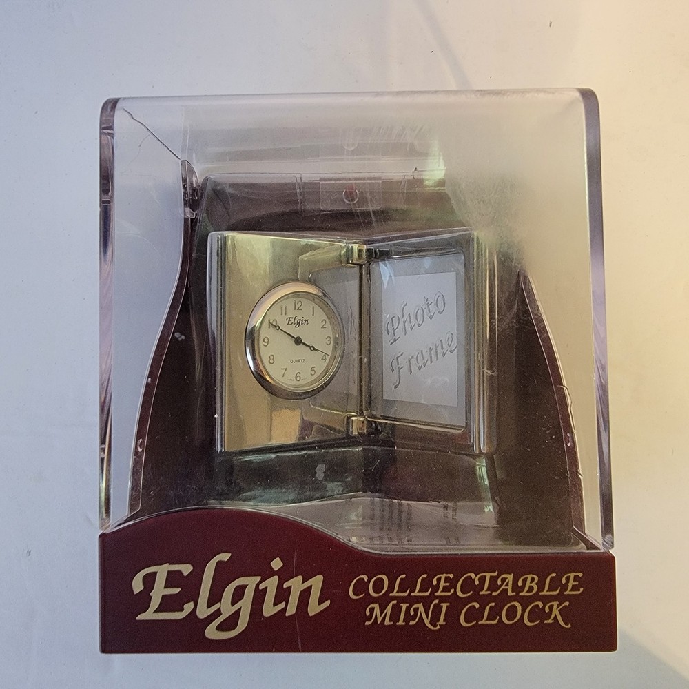 Elgin mini-Clock and Photo Frame Open Box New Battery