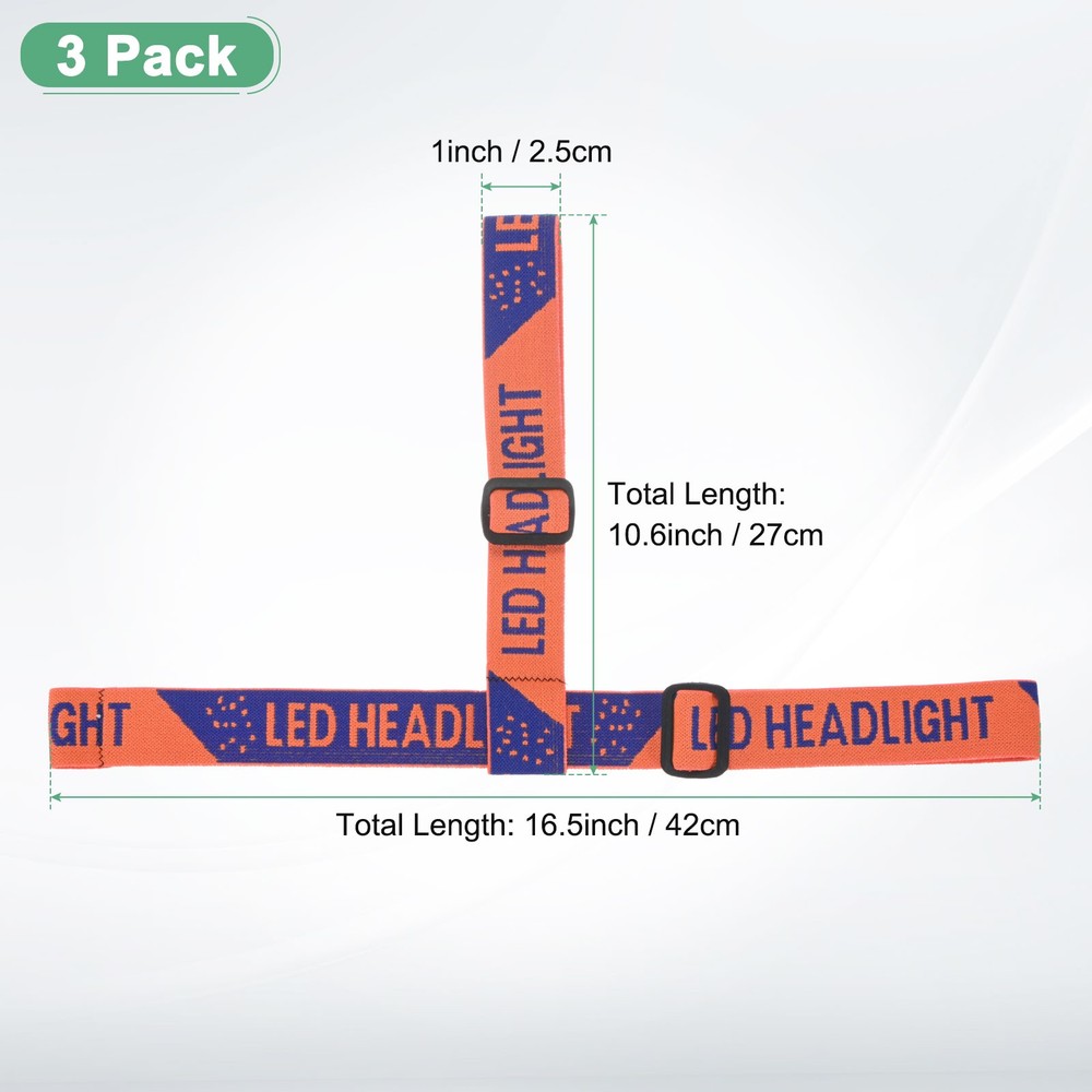 3-Pack Headlamp Strap Replacement Headband for Camping Orange Red,Blue