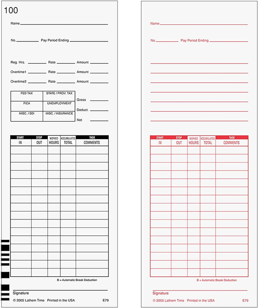 Universal Payroll/Job Time Cards, Double-Sided, for 7000E / 7500E Time Clock...