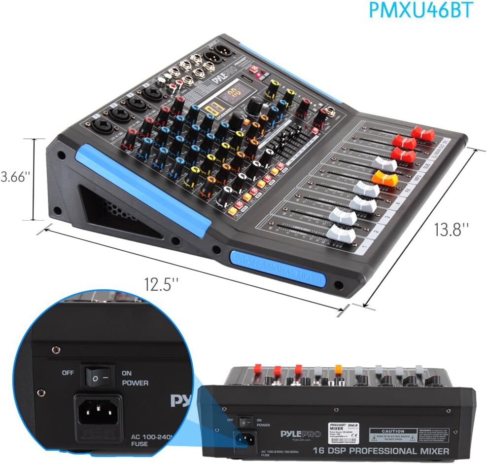 Pyle 4-Channel Bluetooth Studio Audio Mixer-DJ Sound Controller Interface with
