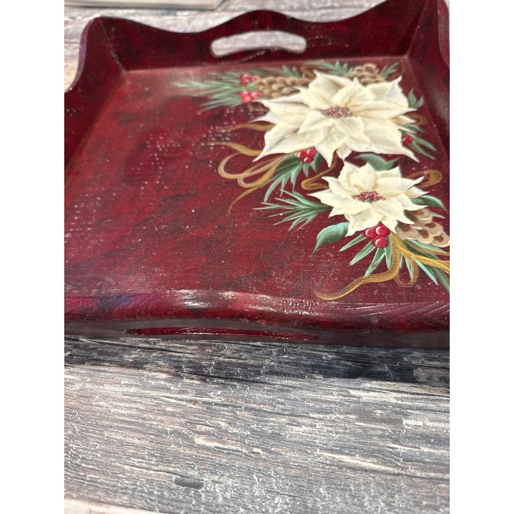 Vintage rectangular, hand painted, 13 1/5 X 13 1/2 wood tray