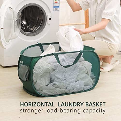 Pop Up Laundry Hamper,Collapsible Horizontal Baskets with Handles & Side Grey