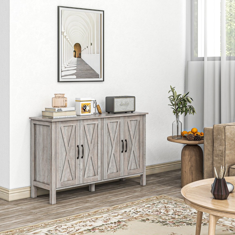 HOMCOM Buffet Sideboard, Coffee Bar Cabinet w/ Barn Doors, Adjustable Shelf