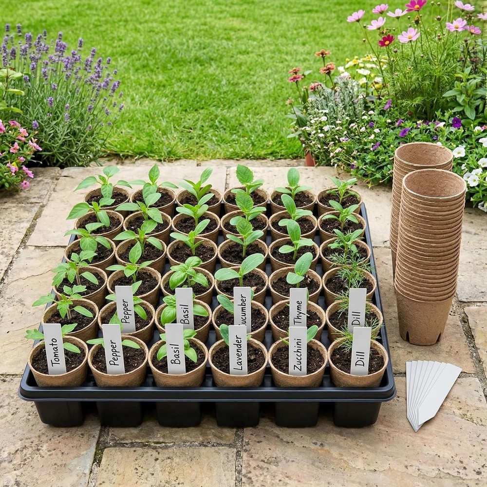 60 Pack 3.15" Peat Pots Biodegradable Seed Starter w/ Plant Labels
