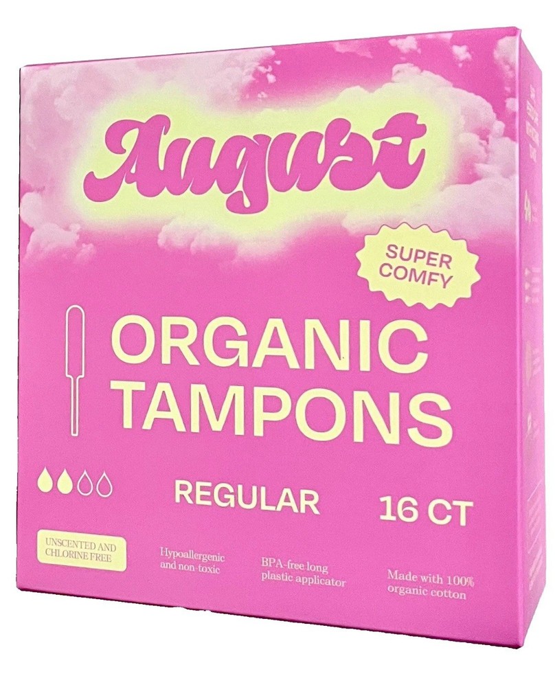 August Super Comfy Organic Unscented Tampons, Regular, 16 Count