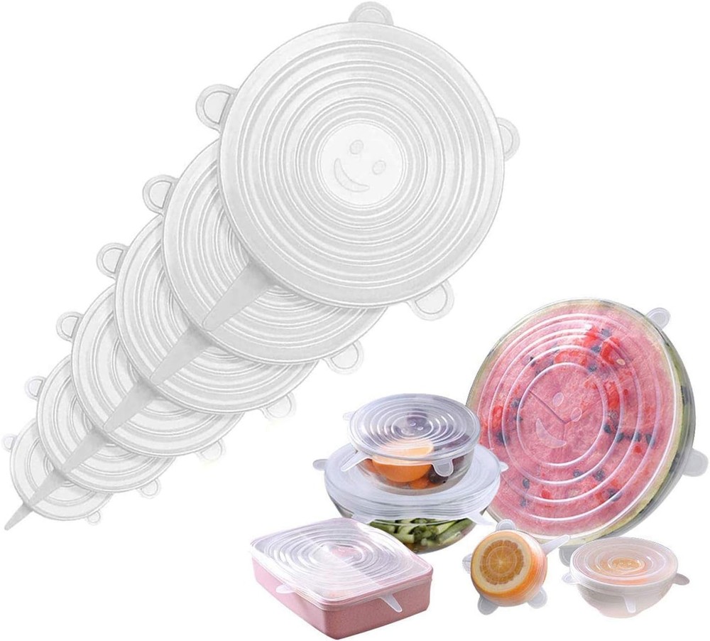 6 Pack Silicone Stretch Lids - Adjustable Sizes, Keeps Food Fresh & Spill-Proof