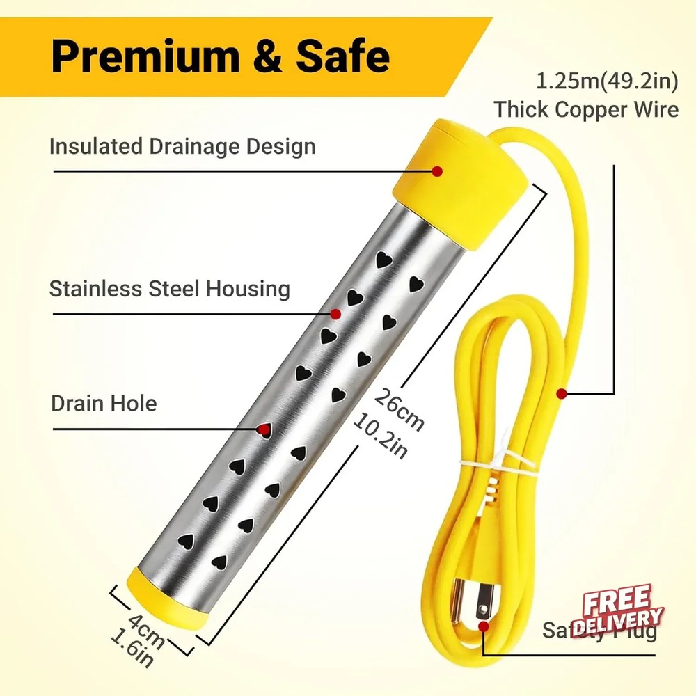 Immersion Water Heater Electric, Portable Bucket Heater with 304 Stainless Steel