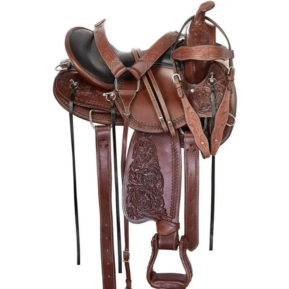 BARREL RACING LEATHER SADDLE WITH COMPLETE SET, Handmade Saddle